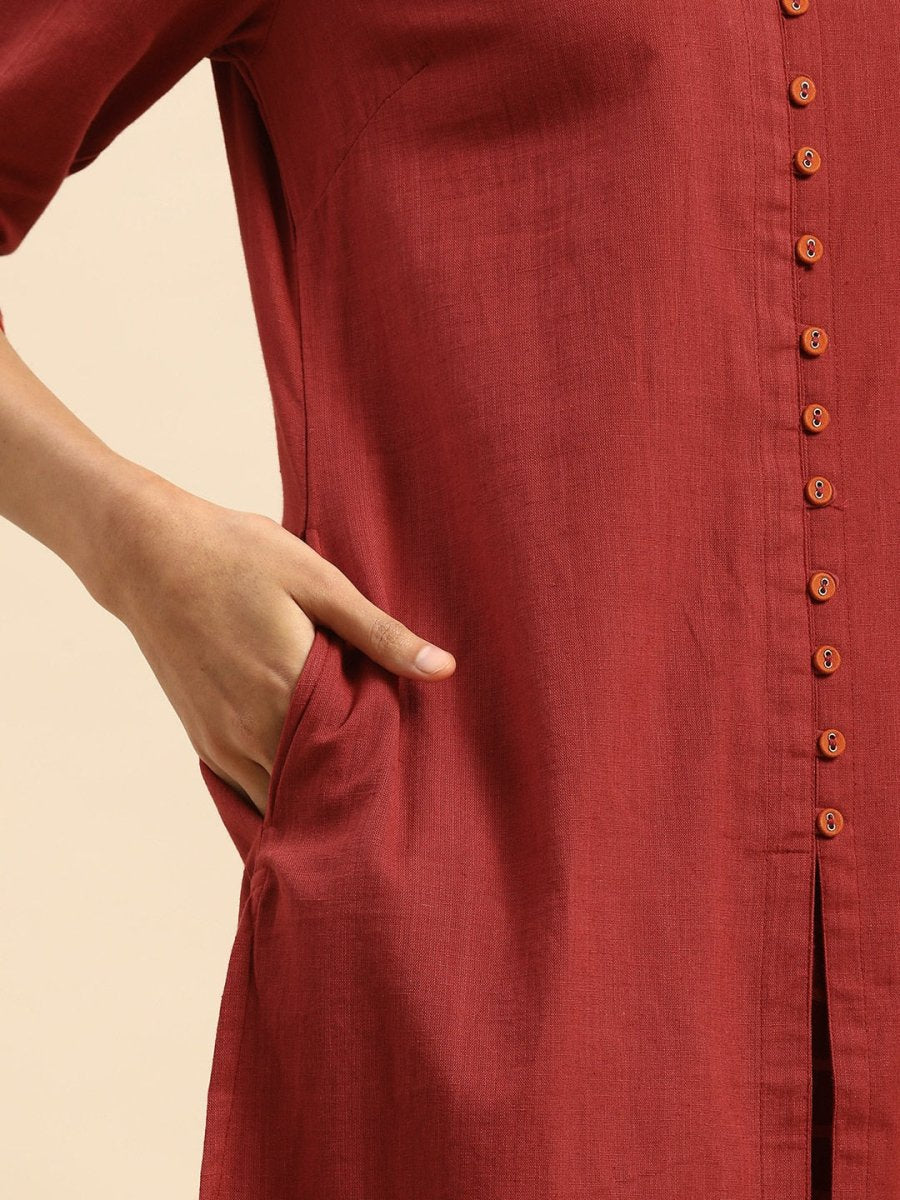 All About You Women Red & Orange Pure Cotton Kurta with Trousers | Grocsy