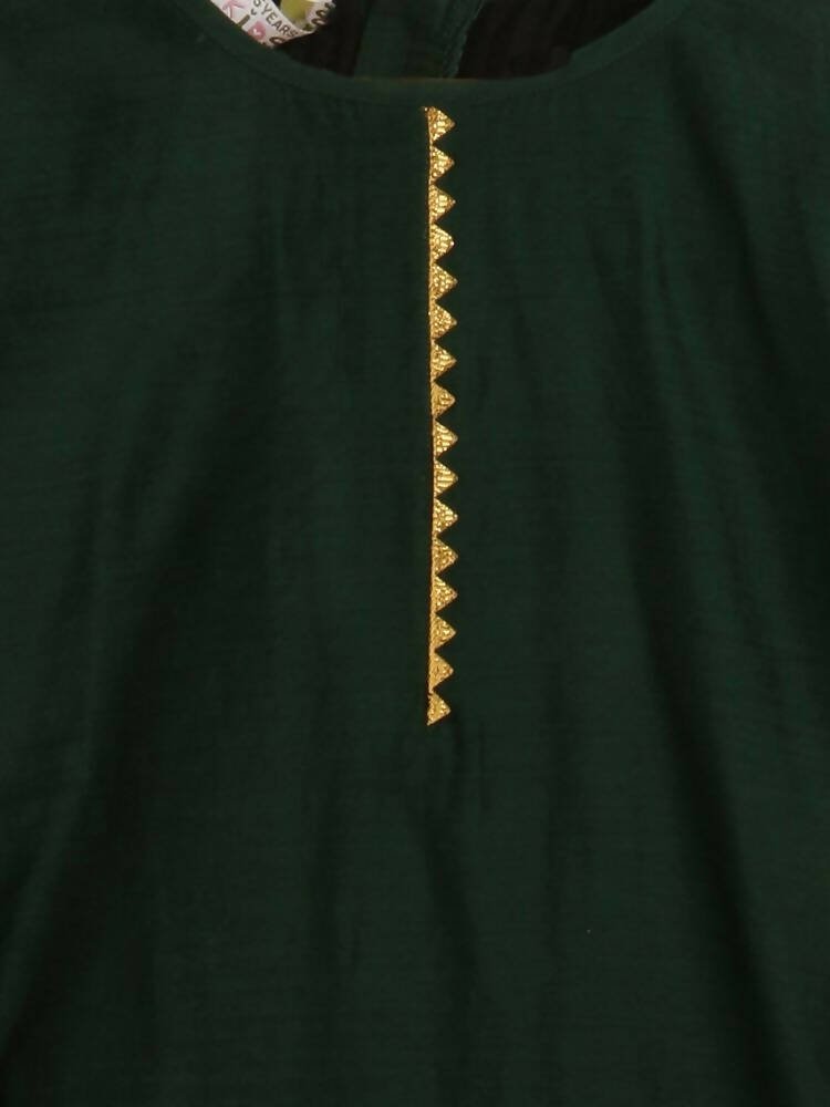 Ahalyaa Dark Green Chanderi Solid Kids Kurta Palazzo Set With Dupatta For Girls | Grocsy