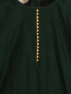 Ahalyaa Dark Green Chanderi Solid Kids Kurta Palazzo Set With Dupatta For Girls | Grocsy