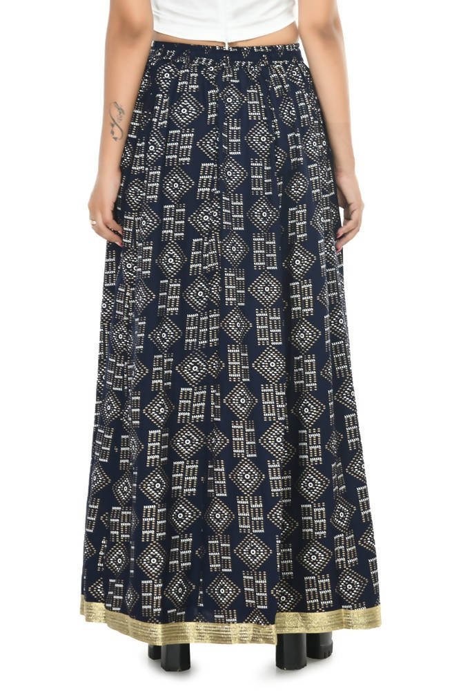 Mominos Fashion Moeza Cotton Navy Blue Printed Lehenga (Lancha) | Grocsy