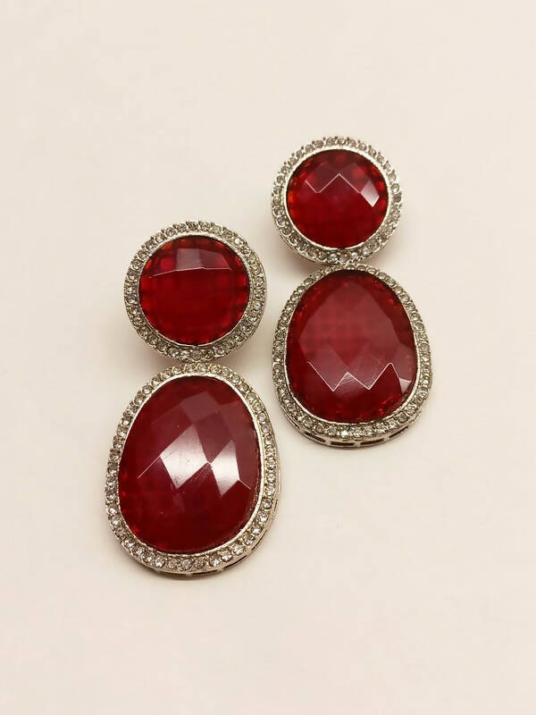 Smart Dangler With Rhino Stone Border Red Earrings For Women and Girls By House of Ree - Swadesiicart