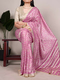 Vastranavya Pink Tussar Silk Printed Saree with Unstitched Blouse | Grocsy