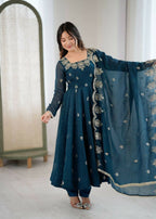 Teeya Creation Morepeach Color Crunchy Silk Embroidery Work Wedding Wear Gown | Grocsy