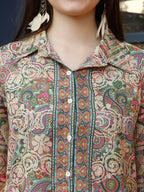Orange & Green Rayon Paisley & Floral Printed Top with Matching Bottom - Eesha | Grocsy