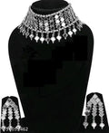 Tehzeeb Creations Women's Silver Colour Oxidised Necklace Set With Mirror Design | Grocsy