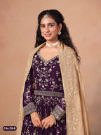 Anaita Purple Faux Georgette Jacquard Embroidered Work Anarkali Suit | Grocsy