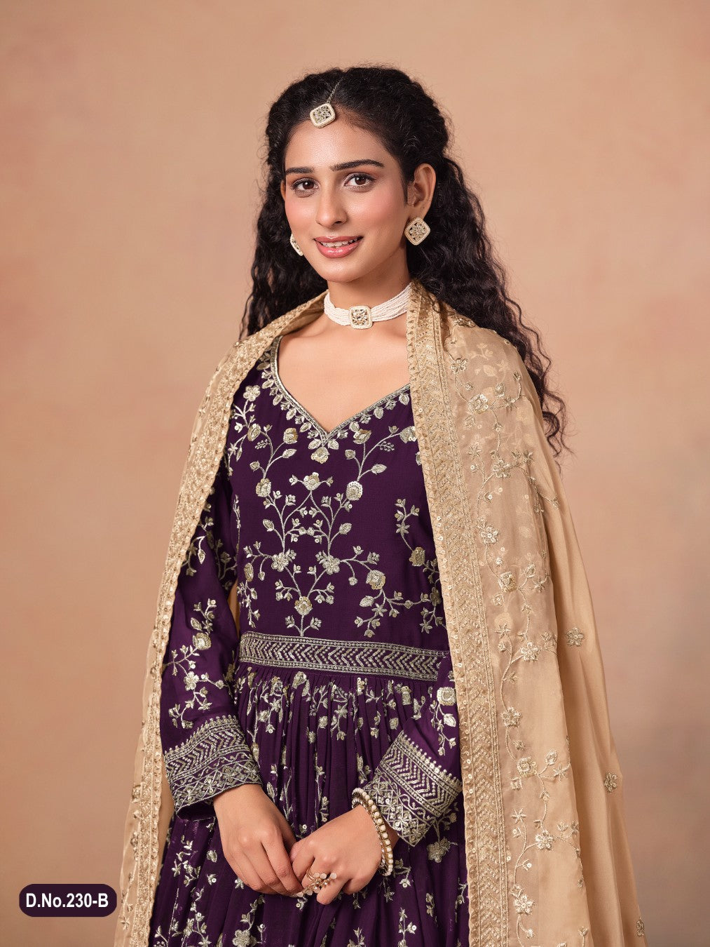 Anaita Purple Faux Georgette Jacquard Embroidered Work Anarkali Suit | Grocsy