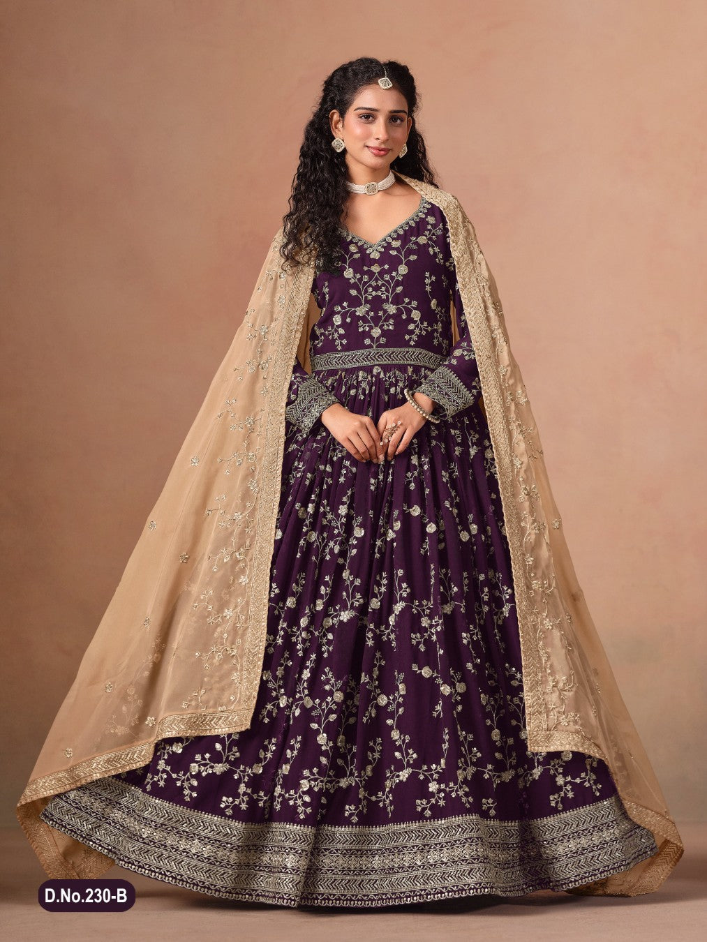 Anaita Purple Faux Georgette Jacquard Embroidered Work Anarkali Suit | Grocsy