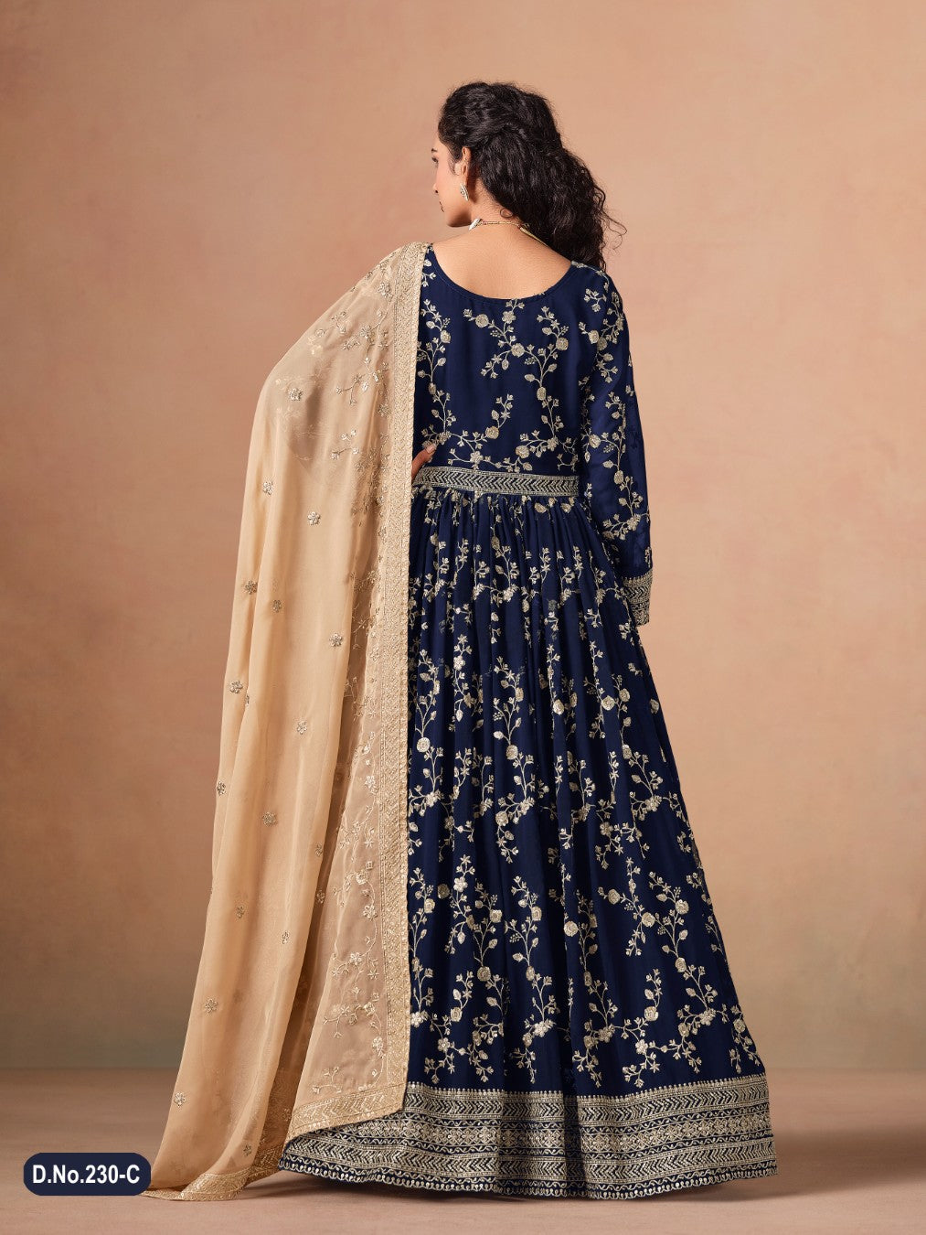 Anaita Navy Blue Faux Georgette Jacquard Embroidered Work Anarkali Suit | Grocsy