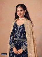Anaita Navy Blue Faux Georgette Jacquard Embroidered Work Anarkali Suit | Grocsy