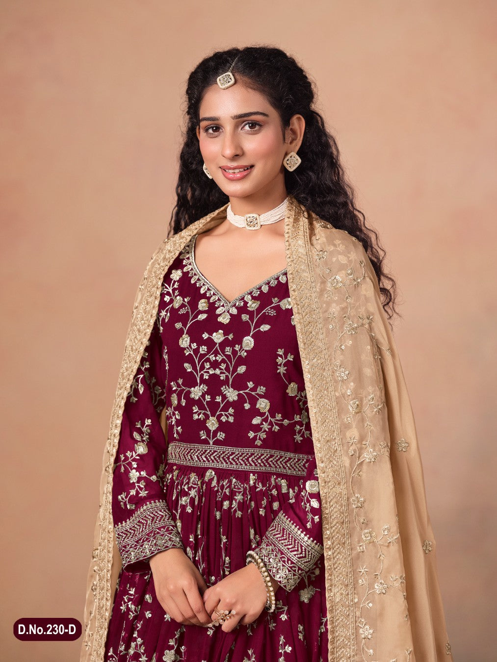 Anaita Red Faux Georgette Jacquard Embroidered Work Anarkali Suit | Grocsy