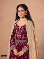 Anaita Red Faux Georgette Jacquard Embroidered Work Anarkali Suit | Grocsy