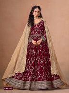 Anaita Red Faux Georgette Jacquard Embroidered Work Anarkali Suit | Grocsy