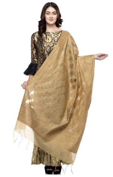 A R Silk Women's Chanderi Zari Embroidery Golden Fancy Dupatta | Grocsy