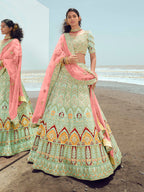 Myra Pista Green Gorgette Embroidered Designer Lehenga Choli | Grocsy