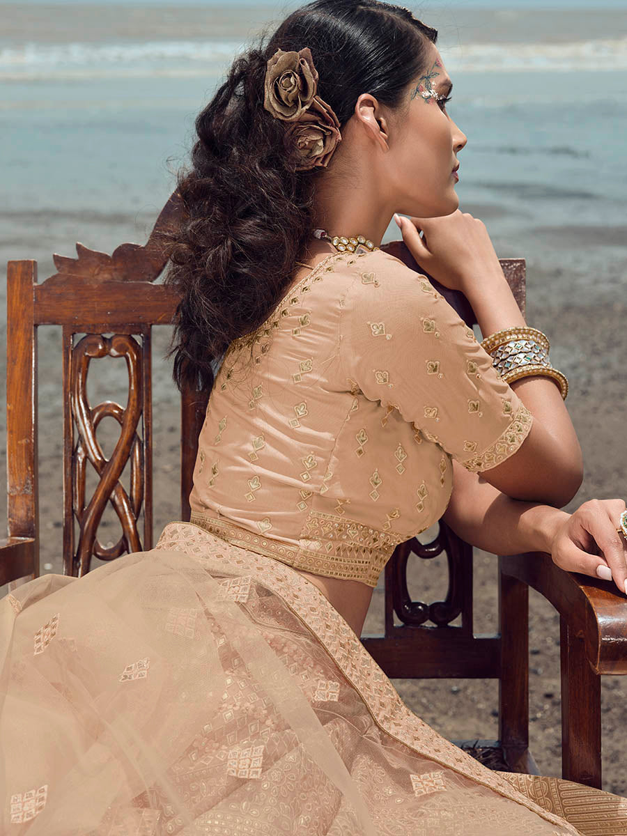 Myra Peach Organza Embroidered Designer Lehenga Choli | Grocsy