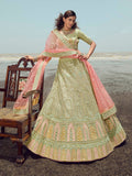 Myra Pista Green Organza Embroidered Designer Lehenga Choli | Grocsy