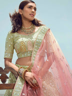 Myra Pista Green Organza Embroidered Designer Lehenga Choli | Grocsy