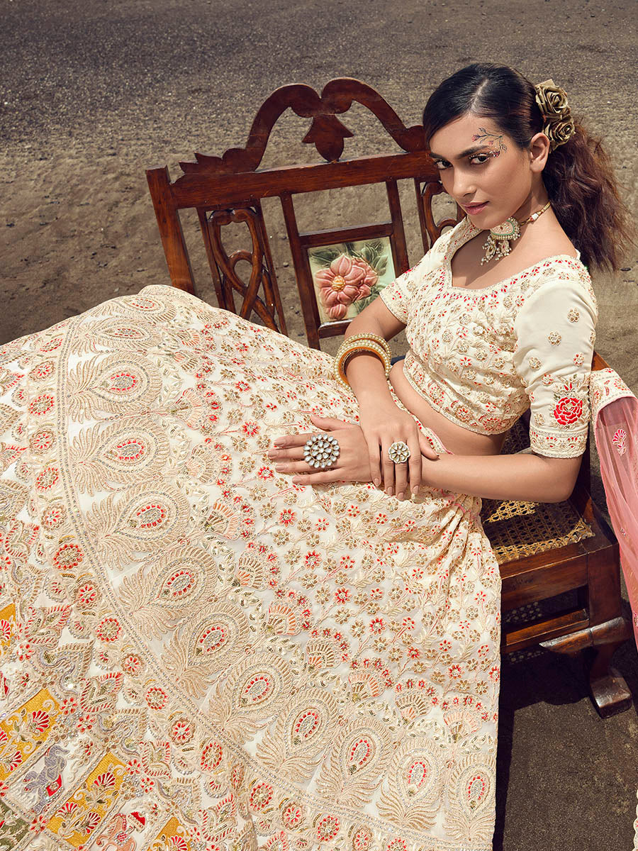 Myra White Georgette Embroidered Designer Lehenga Choli | Grocsy