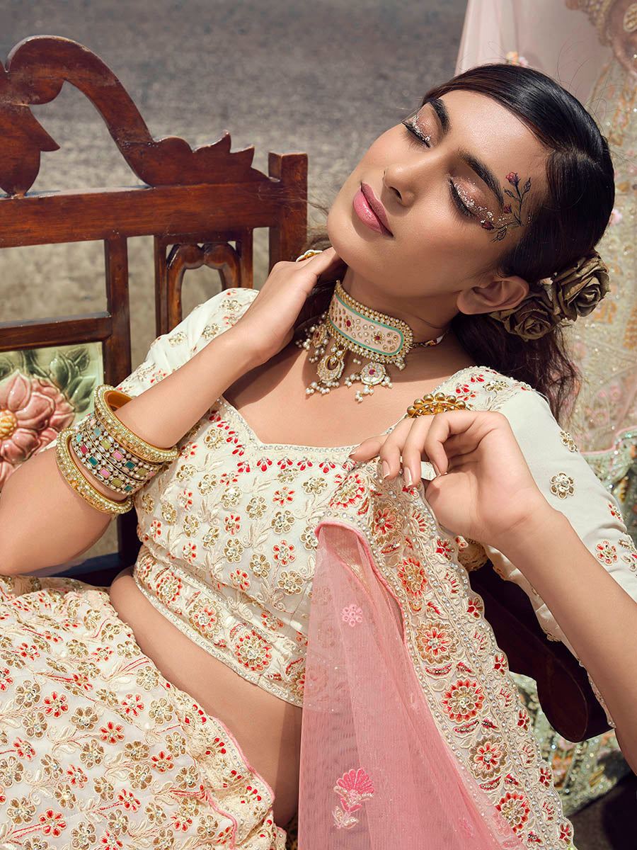 Myra White Georgette Embroidered Designer Lehenga Choli | Grocsy