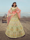 Myra Pista Green Georgette Embroidered Designer Lehenga Choli | Grocsy