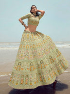 Myra Pista Green Georgette Embroidered Designer Lehenga Choli | Grocsy