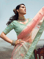 Myra Turquoise Organza Embroidered Designer Lehenga Choli | Grocsy