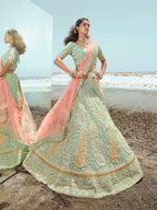Myra Turquoise Organza Embroidered Designer Lehenga Choli | Grocsy
