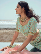 Myra Turquoise Organza Embroidered Designer Lehenga Choli | Grocsy