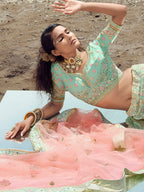 Myra Turquoise Organza Embroidered Designer Lehenga Choli | Grocsy