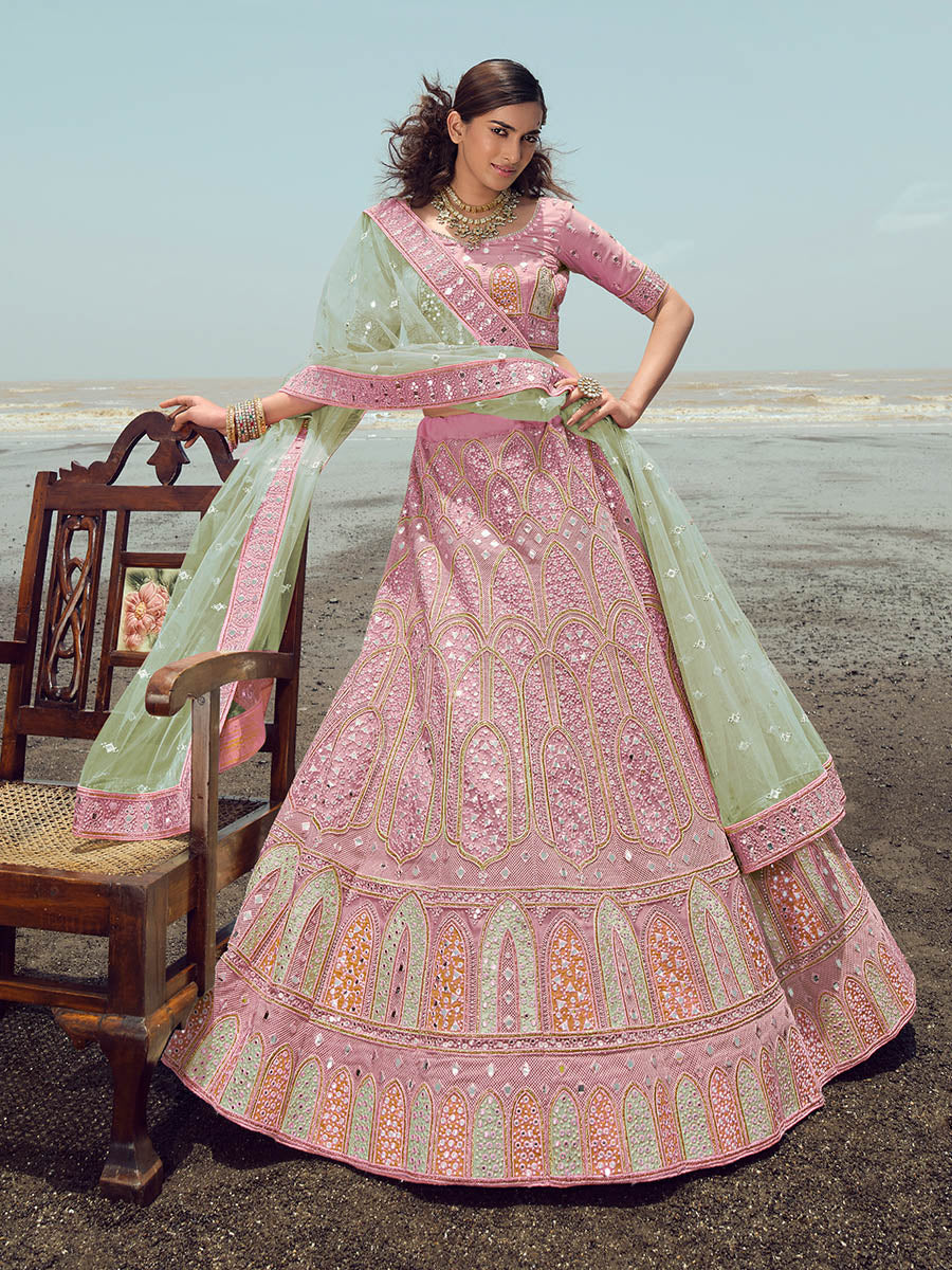 Myra Pink Organza Embroidered Designer Lehenga Choli | Grocsy