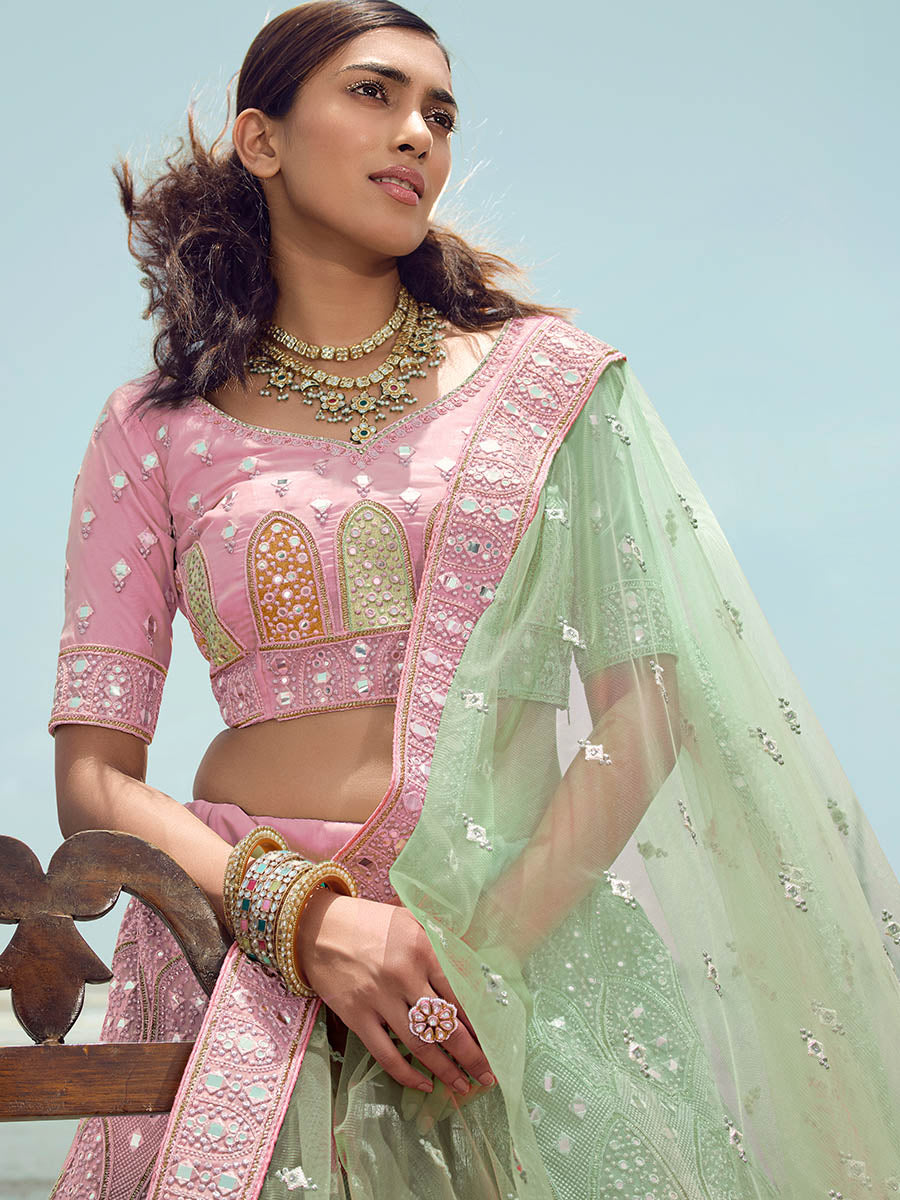 Myra Pink Organza Embroidered Designer Lehenga Choli | Grocsy
