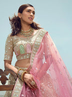 Myra Beige Organza Embroidered Designer Lehenga Choli | Grocsy