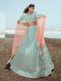 Myra Turquoise Georgette Embroidered Designer Lehenga Choli | Grocsy