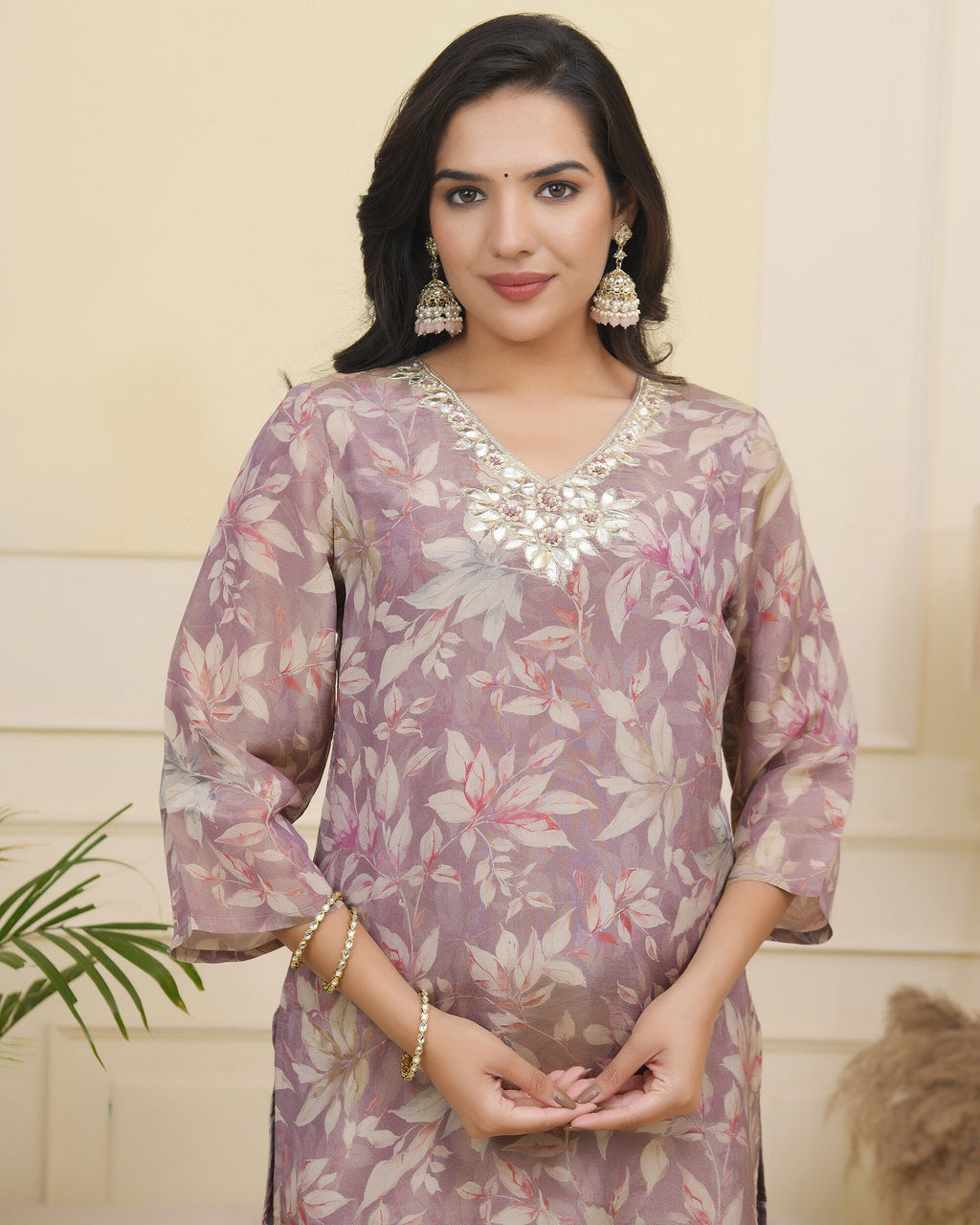 Vaasva Women Lavender Tissue Shimmer Kurta With Silk Pant & Dupatta | Grocsy