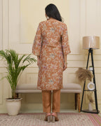 Vaasva Women Rust Tissue Shimmer Kurta With Silk Pant & Dupatta | Grocsy
