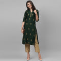 Maai Rayon Hand Printed Kurta Green | Grocsy