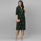 Maai Rayon Hand Printed Kurta Green | Grocsy