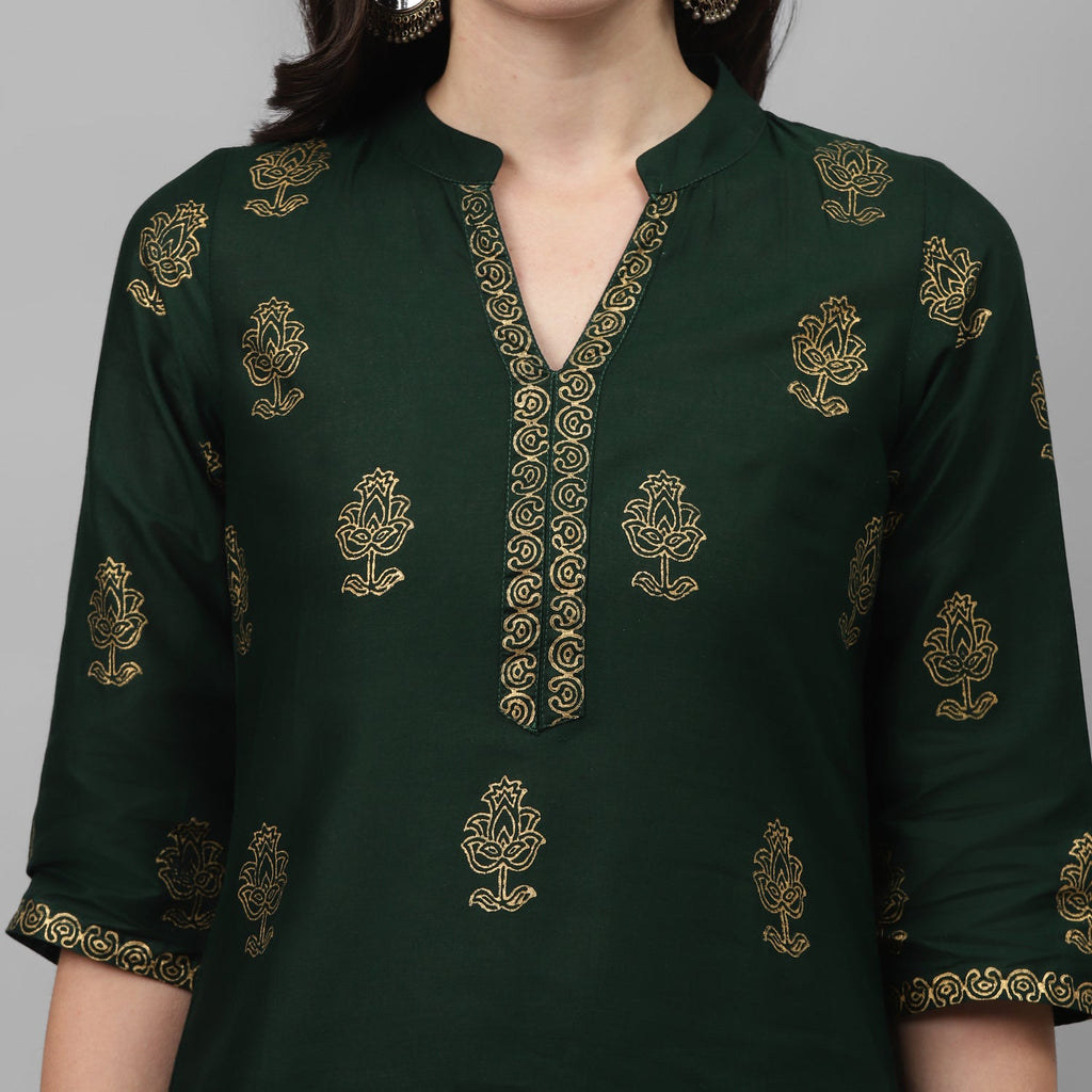 Maai Rayon Hand Printed Kurta Green | Grocsy