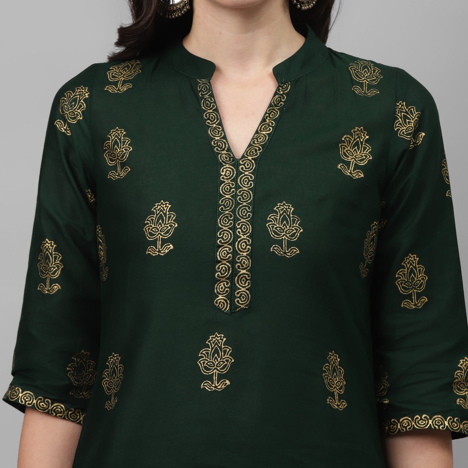 Maai Rayon Hand Printed Kurta Green | Grocsy