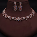 Tehzeeb Creations Rose Gold Pleated White Diamond With Blue Beads Necklace Set | Grocsy