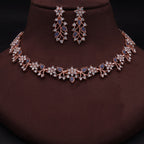 Tehzeeb Creations Rose Gold Pleated White Diamond With Blue Beads Necklace Set | Grocsy