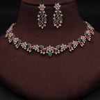 Tehzeeb Creations Rose Gold Pleated White Diamond With Green Beads Necklace Set | Grocsy
