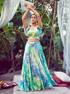 Myra Sky Silk Digital Printed Designer Lehenga | Grocsy