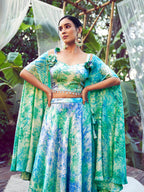 Myra Sky Silk Digital Printed Designer Lehenga | Grocsy