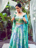 Myra Sky Silk Digital Printed Designer Lehenga | Grocsy