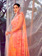 Myra Orange Silk Digital Printed Designer Lehenga | Grocsy