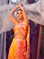 Myra Orange Silk Digital Printed Designer Lehenga | Grocsy