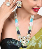 Jewel City Multicolor Beaded Kundan Mirror Necklace Set | Gold-Plated Traditional Indian Jewelry | Ethnic Wedding Statement Set | Grocsy