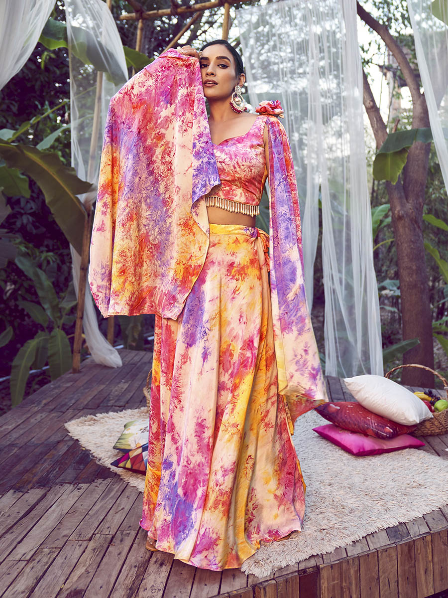 Myra Purple Pink Silk Digital Printed Designer Lehenga | Grocsy